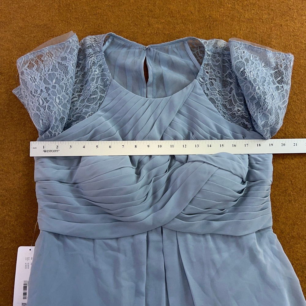Azazie Womens 16 Dusty Blue Barrymore Lace Sleeve Chiffon Maxi Dress NWT - Picture 4 of 12
